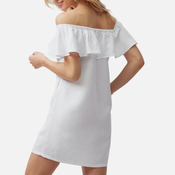 NWT Tommy Bahama White Linen Chic Feminine Off-Shoulder Lined Sun Dress Size S - Picture 6 of 6